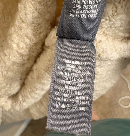 Aerie Mock Neck Sherpa Fleece Sweater Pullover Relaxed Wool Blend Cream Large - Picture 4 of 6